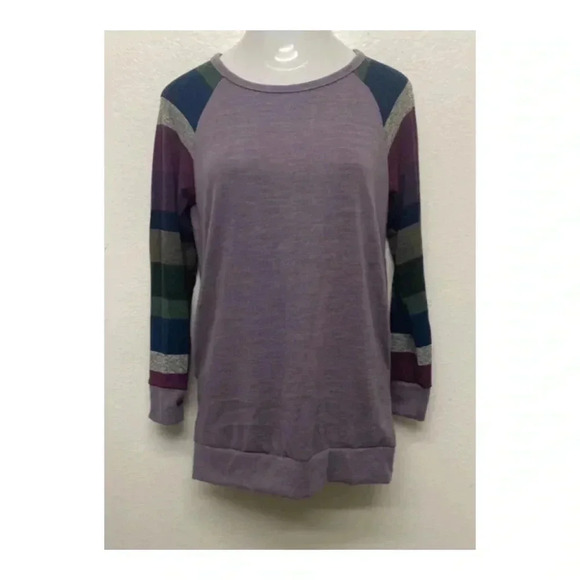 🆕Jardin By Macris Purple Bean Stripe Raglan Side Pockets Tunic S🆕 - Picture 2 of 7